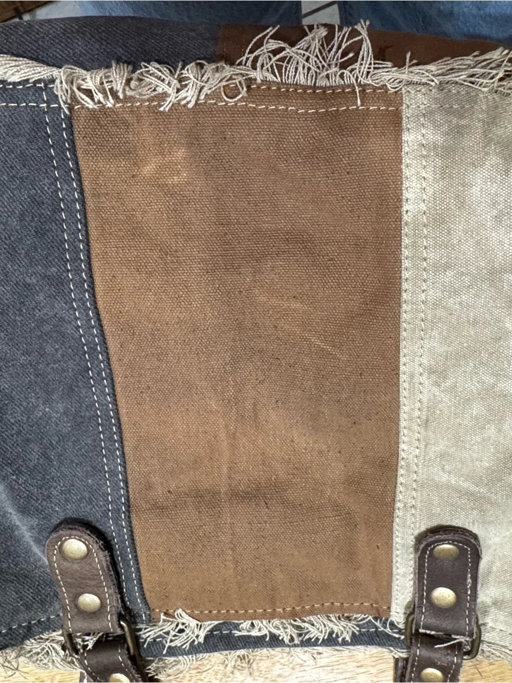 Myra Bag Patchwork Canvas Tote in Beige, Brown and Gray